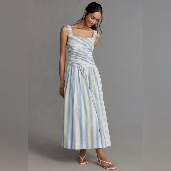 Anthropologie Dresses & Skirts - Anthropologie Square Neck Drop Waist Maxi Dress Size L